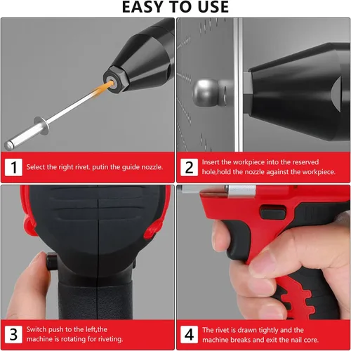 Miniatura 7 de Pistola de remache inalámbrica para batería Milwaukee M18 de 18 V (solo herramienta), pistola de remache automática eléctrica sin escobillas