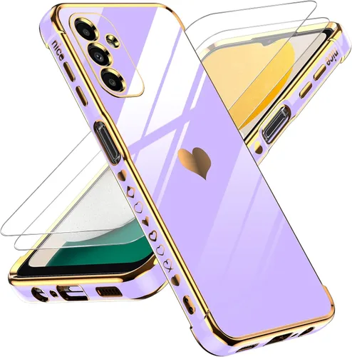LeYi Funda para Samsung A13 5G: con protector de pantalla de vidrio templado Corazón de Amor [2 piezas] + protección completa de lente de cámara