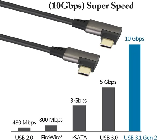 Miniatura 3 de Cable USB 3.1 tipo C de 90 grados en ángulo derecho e izquierdo 3.1 USB tipo C macho 4K a 60Hz Gen 2 Cable de extensión compatible con carga, datos