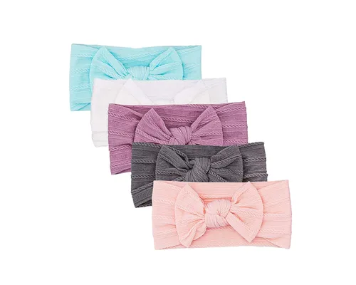 Miniatura 10 de Parker - Diademas de nailon de punto trenzado para bebé, paquete de 5 unidades, lazos suaves, elásticos y cómodos para niñas, ajustables, suaves al