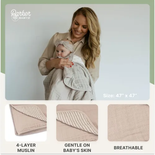 Miniatura 4 de Manta de muselina Parker Baby Manta de algodón 100% suave para niños pequeños y manta de muselina para bebé Diseño de género neutral, manta