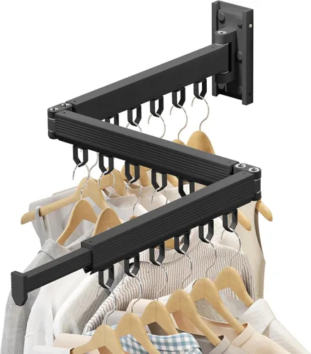 Miniatura 12 de Estante de secado de ropa montado en la pared, estante de secado de ropa plegable, estante de secado plegable retráctil para colgar ropa