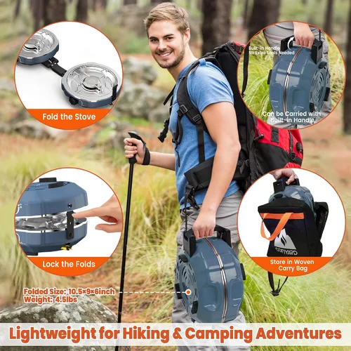 Miniatura 7 de Cofiyard Estufa de campamento de propano de 2 quemadores de 20,000 BTUs, estufa de campamento plegable portátil con quemadores ajustables, encendido