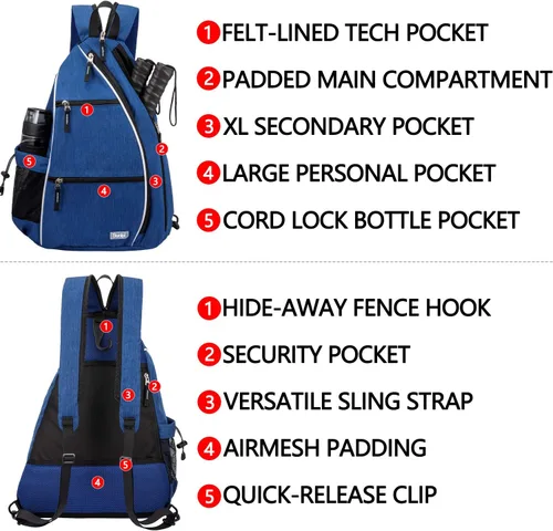 Miniatura 4 de Sucipi Pickleball Bag - Men's & Women's Pickleball Backpack, Adjustable Sling Bag w/Fence Hook/Large Capacity/Safety Pocket Azul