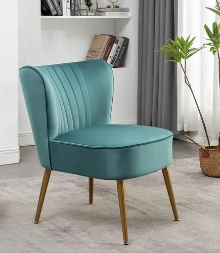 Miniatura 11 de Container Furniture Direct Silla moderna de terciopelo para sala de estar, dormitorio o entrada, diseño elegante y cómodo sin brazos con patas