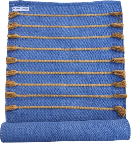 Miniatura 14 de Jaipur art & Rugs Estera de yoga de algodón - Alfombra tejida a mano ecológica - Antideslizante y gruesa (61x183x5mm) para fitness diario en casa