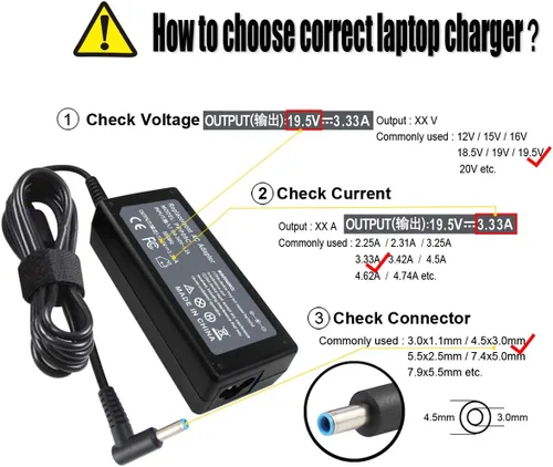 Miniatura 4 de Cargador de CA de 65 W 19.5 V 3.33 A compatible con HP 15-F039WM 15-F009WM 15-F023WM, Chromebook 14-q010nr, Pavilion 15-N000 Notebook, ProBook 430