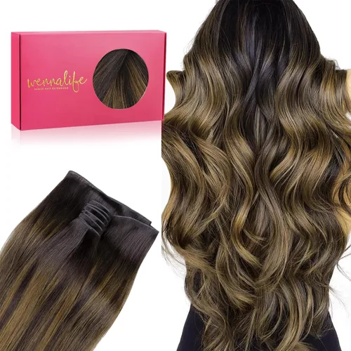 Miniatura 72 de WENNALIFE Extensiones de cabello humano real, 20 pulgadas, 3.53 onzas, color marrón chocolate, trama, cabello Remy atado a mano, extensiones
