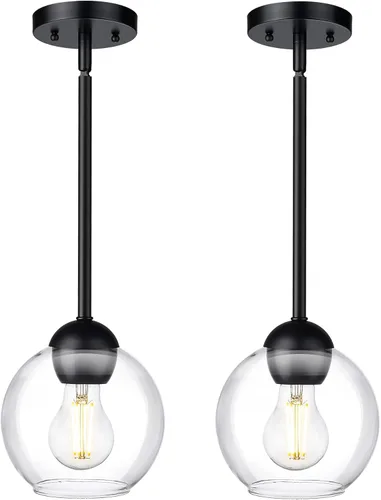 Miniatura 9 de Emak Luces colgantes modernas de globo de 7 pulgadas, lámparas colgantes industriales doradas, luces colgantes de 1 luz con pantalla de vidrio Oro