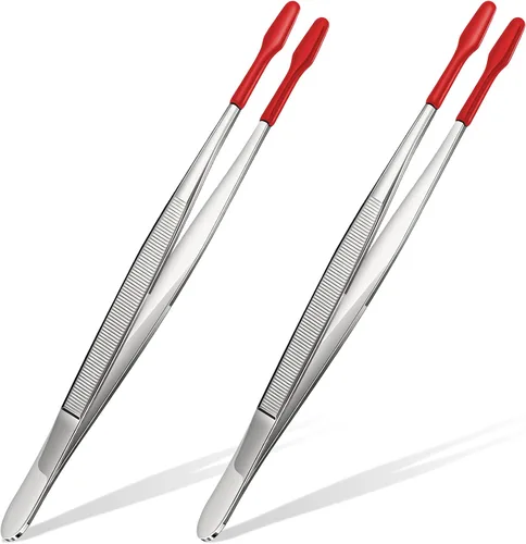 Honoson 2 pinzas con punta de goma, recubiertas de goma de PVC, punta plana suave que no se daña, laboratorio, industrial, pasatiempos, Rojo