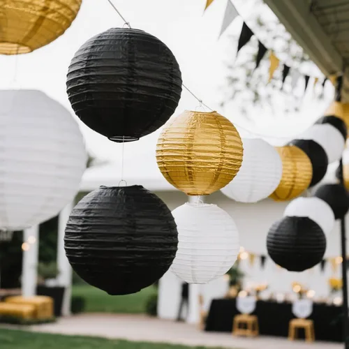 Miniatura 5 de Faroles de papel blanco y negro, 12 linternas chinas colgantes para boda, cumpleaños, baby shower, Navidad, graduación, aniversario, despedida