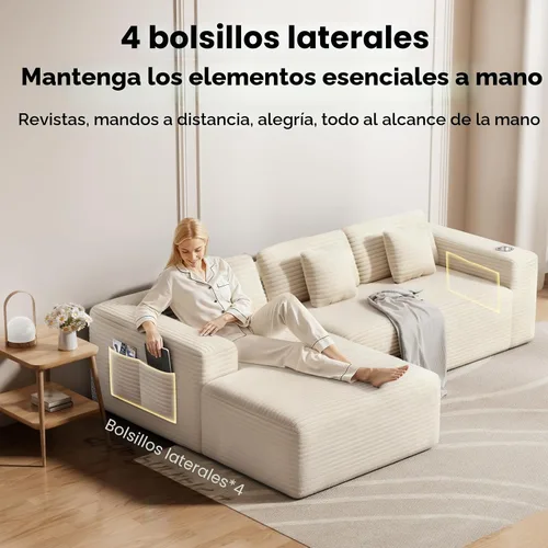 Miniatura 7 de CAMMOO Sofá seccional modular Cloud de 108 pulgadas en una caja, sofá seccional modular comprimido con asiento profundo, sofás de pana sin Beige