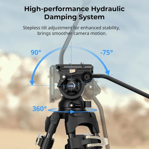 Miniatura 2 de SmallRig AD-01S - Trípode de video resistente de 74 pulgadas con cabezal fluido de inclinación y panorámica, placa de liberación rápida de modo