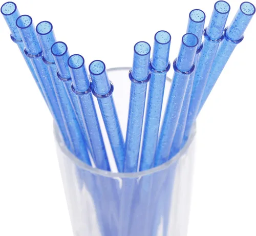 Dakoufish Sin BPA 12 Piezas Pajitas Reutilizables de Plástico Transparente con Purpurina de 11 Pulgadas Más un Cepillo de Limpieza (Azul, 11