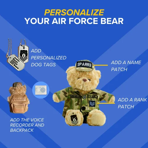 Miniatura 5 de Oso de peluche personalizado de la Fuerza Aérea de ZZZ Bears, regalo para graduados de campo de entrenamiento, veteranos y seres queridos