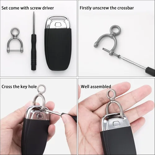 Miniatura 6 de TISUR Anillos en D giratorios de titanio con grillete de tornillo, herradura en forma de U, llavero DIY con eslabones rotados de cuero