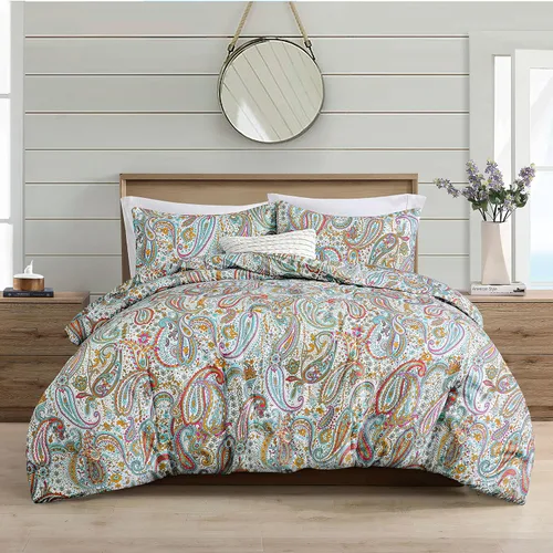 Miniatura 14 de EnvioHome Juego de edredón tamaño Queen con fundas de almohada, ultra suave y acogedor, ligero, estampado, color beige