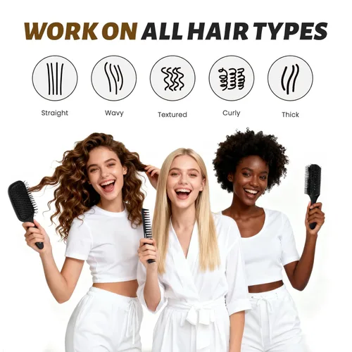 Miniatura 8 de Cepillo de pelo Balon para mujeres y hombres, juego de cepillo de paleta de 4 piezas, cepillo desenredante, peine para cabello largo, grueso, fino