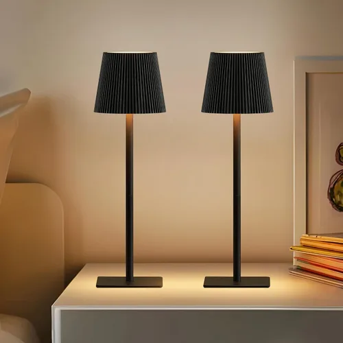 Miniatura 2 de LUTEC Paquete de 2 lámparas de mesa inalámbricas, lámpara de escritorio a batería recargable de 6000 mAh, dos alturas ajustables, impermeable, Negro