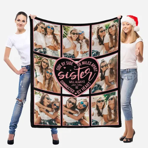 Miniatura 3 de Regalos para hermanas de hermana manta con collage de fotos, mantas de fotos personalizadas para hermanas, mejores amigas, mujeres, manta de amistad