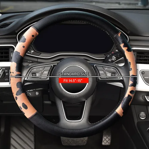 Miniatura 2 de Fundas para volante de automóvil con estampado de vaca, piel de microfibra transpirable para mujeres y hombres, protector universal de volante