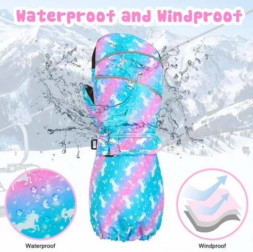 Miniatura 4 de AuSletie Guantes de invierno impermeables para niños, guantes de esquí para la nieve para niñas, guantes de snowboard cálidos con forro de sherpa