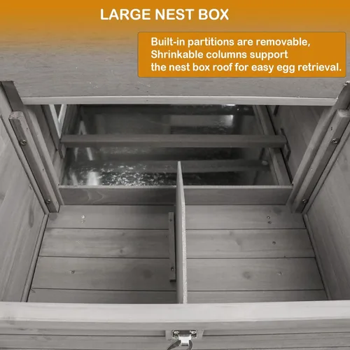 Miniatura 5 de Gowoodhut Gallinero de madera maciza con jaula grande de 2 pisos, techo de asfalto, caja nido, ruedas de PU, perca de pollo con poste Techo