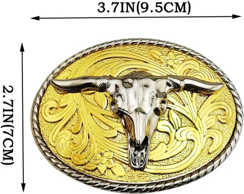 Miniatura 4 de LAXPICOL Western Cowboy Heavy Bull Longhorn Cinturón Hebilla Para Hombres