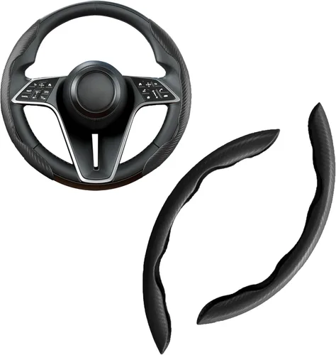 Miniatura 24 de Funda de volante de fibra de carbono, juego de 2 piezas con diseño de mariposa segmentado de agarre antideslizante y cómodo, fácil instalación