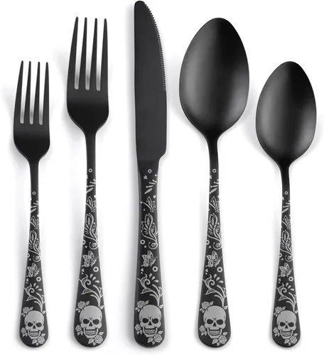 Miniatura 19 de Skull Cuchillos Dentados Ultra Afilados 2-EN-1, Juego de Cuchillos de Chef Cuchillos Dentados de 12 - Colección de Diseño Profesional - Cuchillos