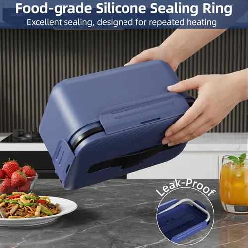 Miniatura 9 de Vingud Lonchera eléctrica inalámbrica para adultos, lonchera térmica recargable de 1.8 L, calentador de alimentos, lonchera portátil autocalentable
