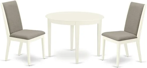 East West Furniture BOLA3-WHI-06 - Juego de comedor de 3 piezas para espacios pequeños que contiene una mesa de cocina redonda y 2 sillas de comedor