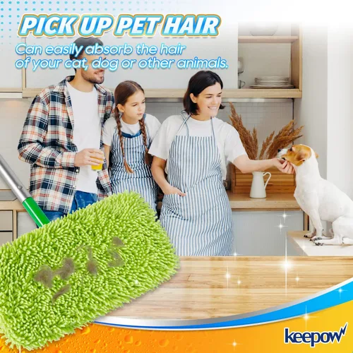 Miniatura 4 de KEEPOW - Paquete de 2 almohadillas de microfibra de felpilla reutilizables compatibles con Swiffer Sweeper, paños de barrido secos lavables