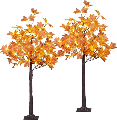 Miniatura 2 de LIGHTSHARE 2 piezas de 4 pies 144 LED (72 LED cada uno) árbol de arce iluminado artificial blanco cálido para Halloween, decoración de otoño