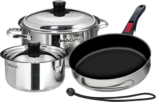 Miniatura 8 de Magma Juego de utensilios de cocina gourmet de acero inoxidable de 10 piezas con cerámica antiadherente, compatible con inducción, apto para horno