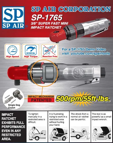 Miniatura 5 de SP Air Corporation SP1765 SP-1765 Llave de trinquete de impacto súper rápida de 3/8 pulgadas