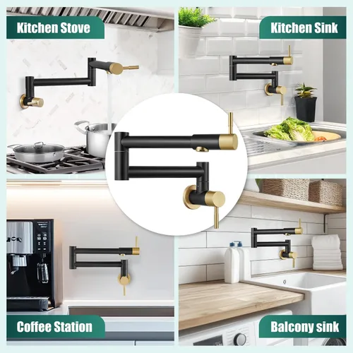 Miniatura 3 de Heyalan Pot Filler - Llenador de ollas de 19 pulgadas para montaje en pared, plegable, extensible, grifo de cocina/restaurante de acero inoxidable
