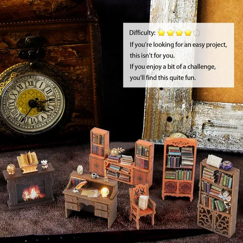 Miniatura 5 de Kit de rincón de libros de bricolaje: estante de rompecabezas de madera 3D con luz LED, decoración de sujetalibros en miniatura para adultos