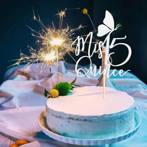 Miniatura 4 de Decoración para pastel de membrillo Mis Quince años, decoraciones de cumpleaños de 15 años con mariposa, feliz 15 años, regalo de fiesta