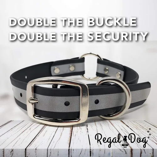 Miniatura 6 de Regal Dog Products Collar de perro reflectante negro pequeño con placa de nombre grabada personalizada y anillo central resistente Collares