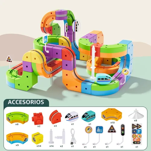 Miniatura 2 de klick - Juego de tren eléctrico de raíles 3D con pista de carreras mágica flexible para niños de 3, 4, 5, 6, 7, 8 años, pista de carreras de autos