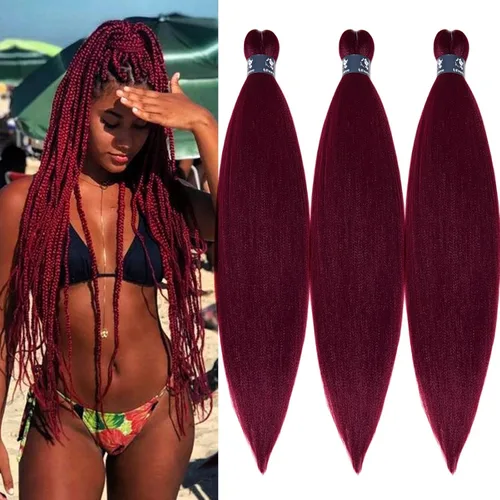 Miniatura 44 de pelo trenzado preestirado marrón, pelo trenzado Kanekalo, pelo trenzado preestirado de 26 pulgadas, 6 paquetes plegados, textura Yaki, extensiones