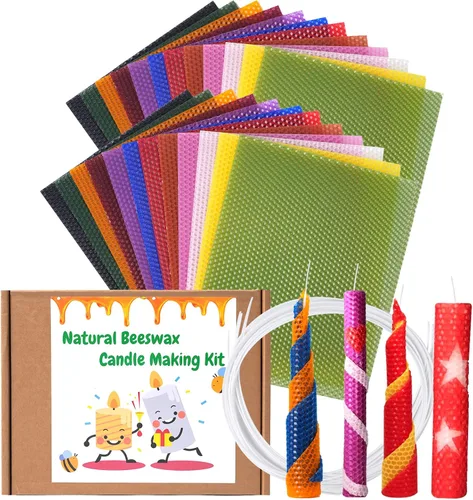 24 paquetes de hojas de cera de abeja de 10x8 pulgadas - Kit de suministros para hacer velas para Navidad - Regalo de manualidades DIY para niños,