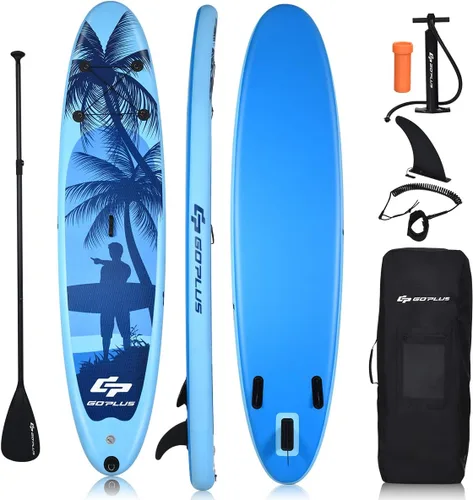 Goplus Tabla de remo inflable de 9.8/10/11 pies, SUP de 6.5 pulgadas de grosor con accesorios de primera calidad y bolsa de transporte, postura