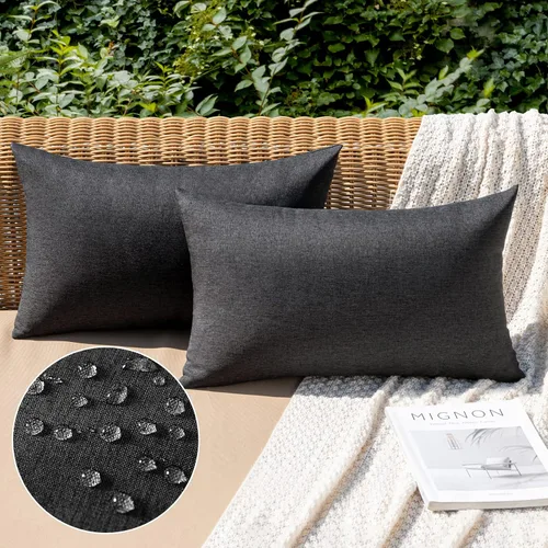 Miniatura 61 de MIULEE Paquete de 2 fundas decorativas para almohadas de exterior, sólidas, impermeables, de lino sintético, estilo granja de jardín, fundas de Óxido