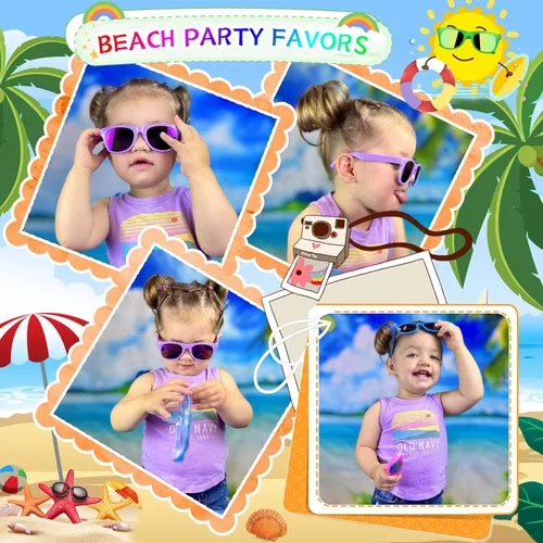 Miniatura 6 de Gafas de sol para niños a granel – Paquete de 16 recuerdos de fiesta de neón para niños y niñas de 3 a 8 años – Suministros para fiestas