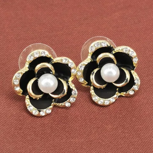 Miniatura 5 de Aretes de perlas con diamantes de imitación de rosas para mujeres, niñas, Metal, Diamante de imitación