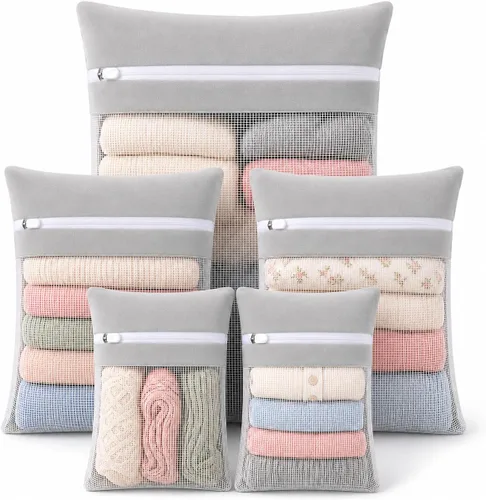 Miniatura 7 de Bolsa de 6 piezas, bolsa de lavandería de malla de algodón duradera, cremallera resistente, malla transpirable, exquisita bolsa de lavandería