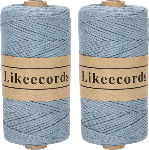 Miniatura 24 de Likeecords Cuerda de algodón 100% hilo de ganchillo de 0.079 pulgadas, cuerda trenzada de macramé, cuerda de macramé, hilo de ganchillo para regalo
