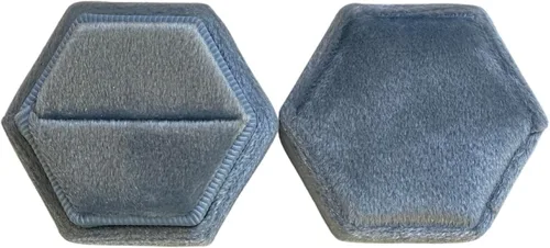 Miniatura 4 de Caja de anillo hexagonal de terciopelo, 1 ranura para compromiso y ceremonia de boda, exhibición plana y almacenamiento (azul claro)